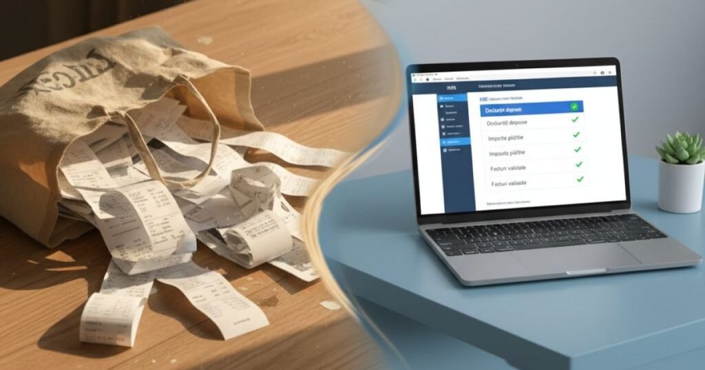 Sacoșa cu bonuri vs ecran SPV e-Factura — contabilitate digitalizată 2026